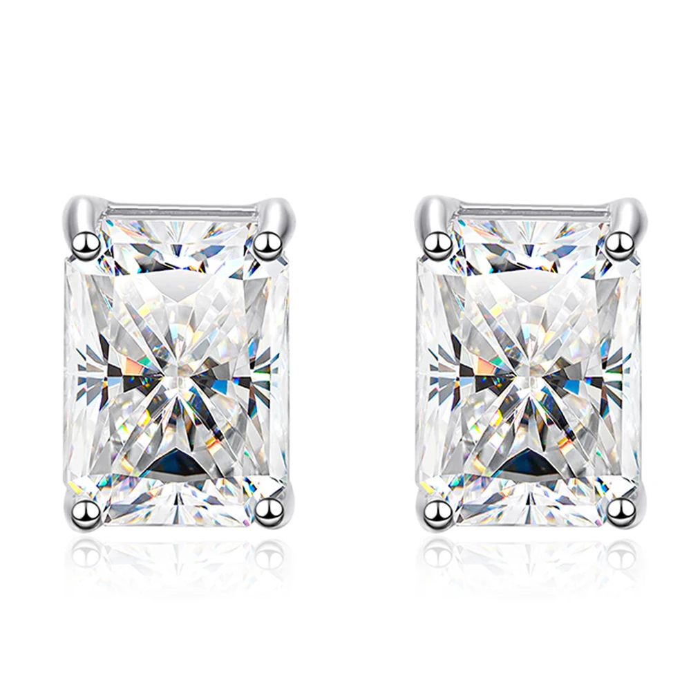 Serenity Day D Color 5*7mm Radiant and Emerald Cutting Moissanite Stud Earring For Women 100% S925 Silver Plate Rhodium Jewelry