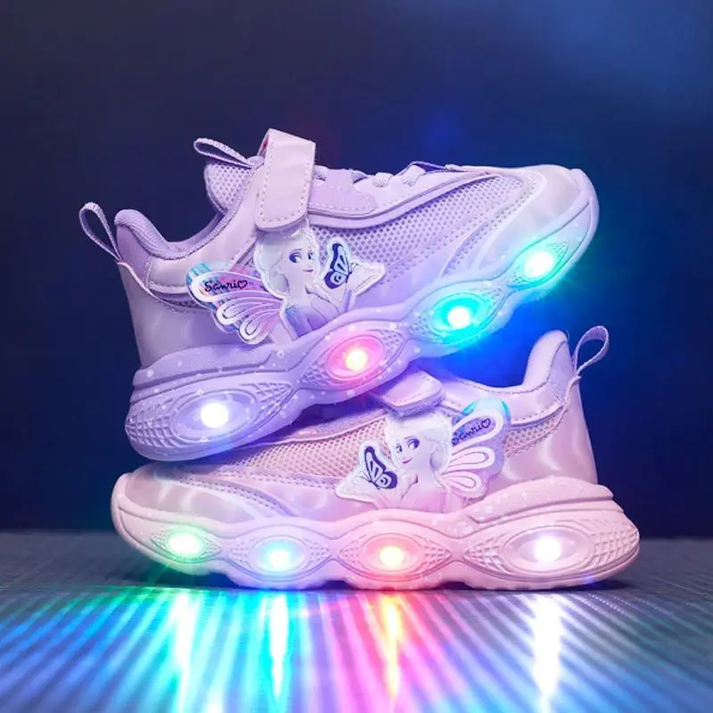 

Disney girls shoes fall new children's led light sneakers elsa Princess shoes girls casual leather casual shoes