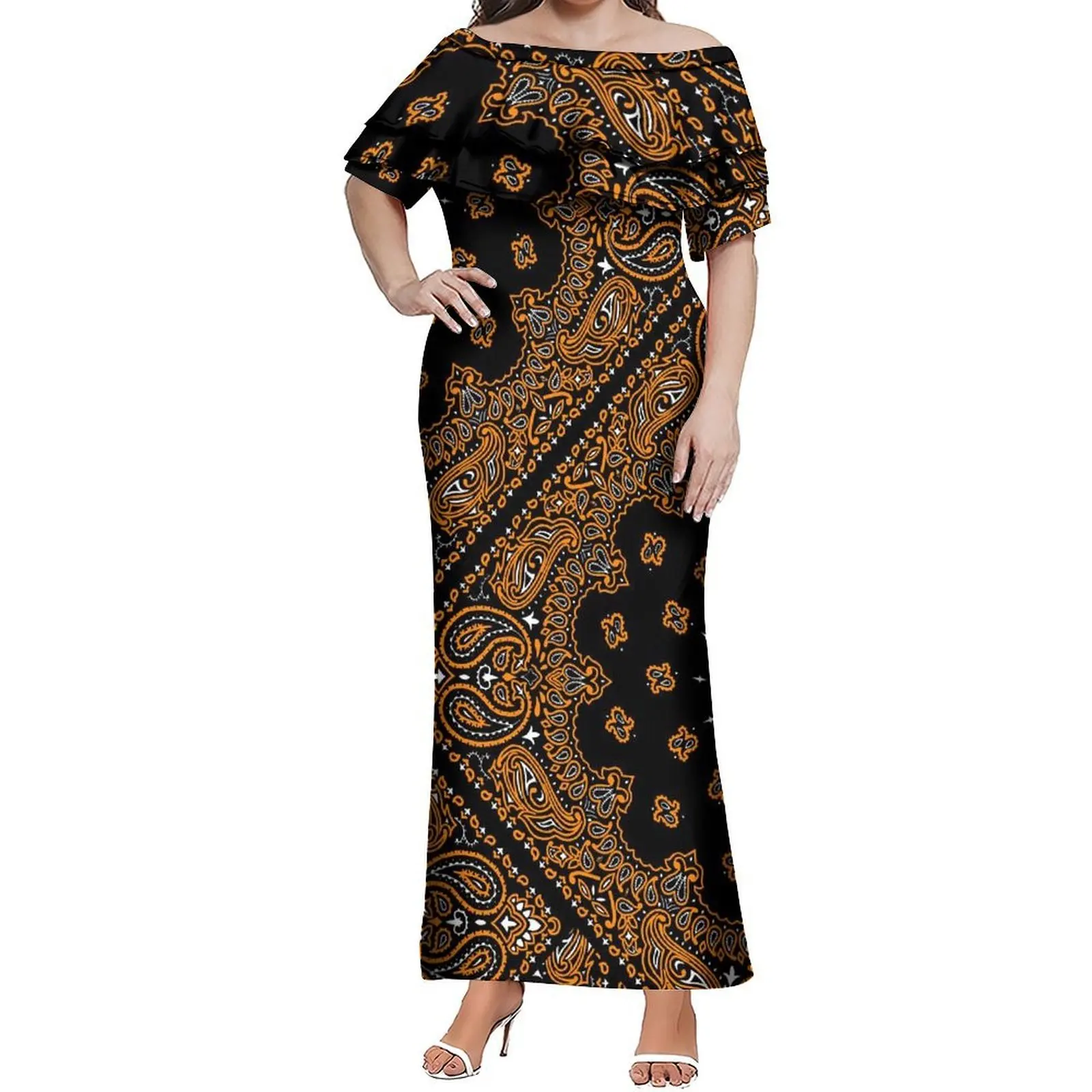 Vestido artístico personalizado de um ombro, camada dupla, folha de lótus, feminino, abraçando a figura, retrô, bandana, vestido elegante