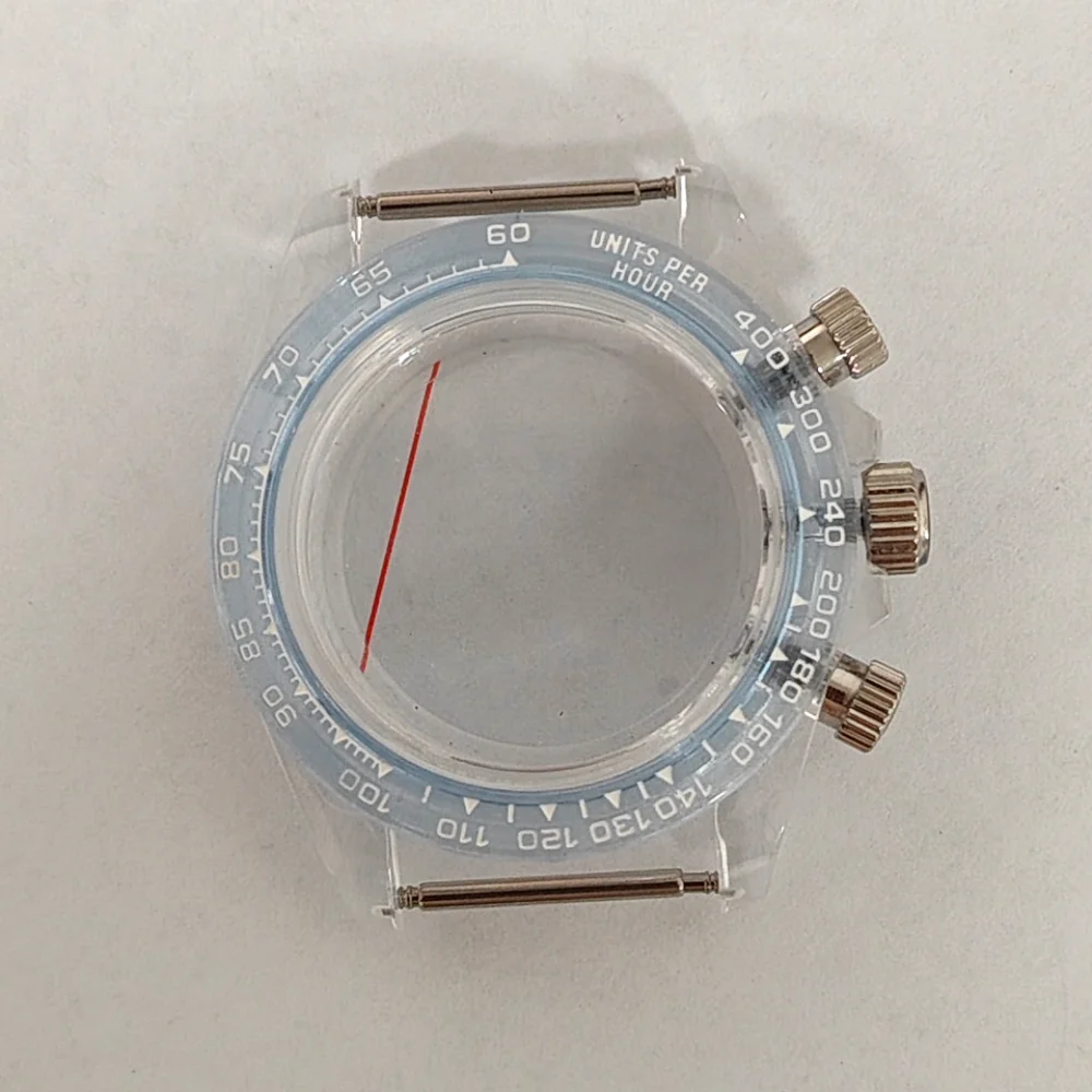 39mm Rubber Watch Case Fashion Transparent Acrylic Glass for Vk63 Quartz Movement Waterproof Watch Accessories