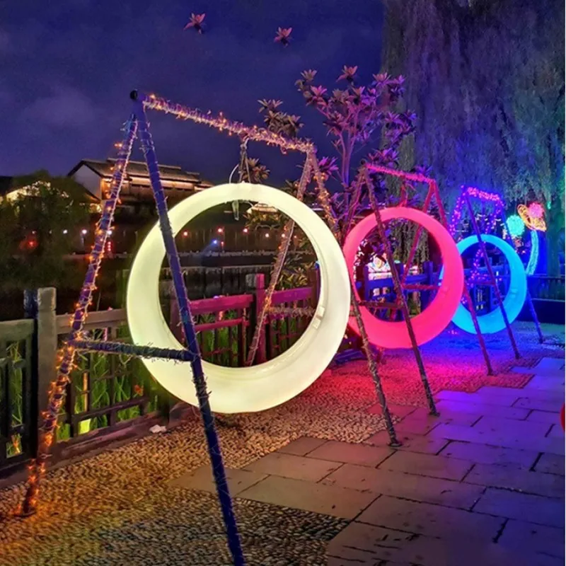 LED Luminous Garden Swings Waterproof Hanging Hammock Decorative Lamp Circular Outdoor Balcony Rocking Chair For Country Terrace