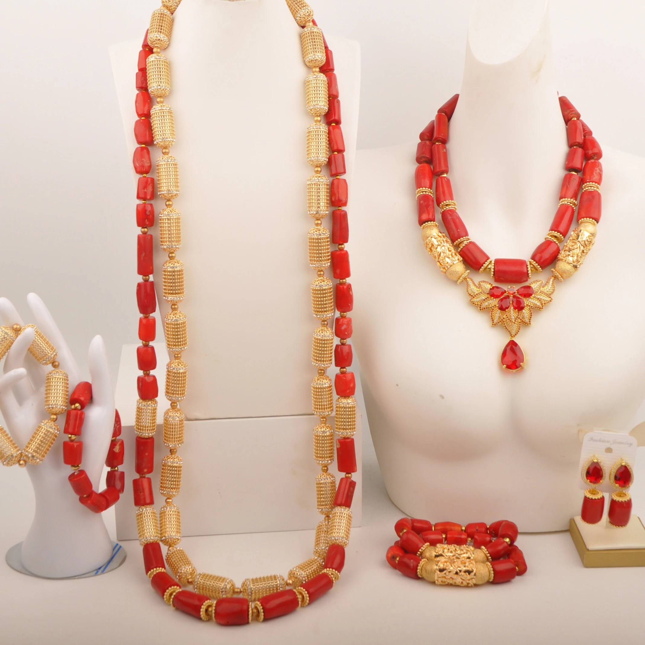 

Nigerian Wedding Coral Bead Jewelry Set for Couple