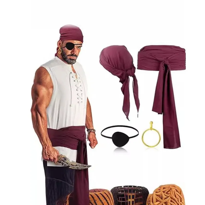 

Adult Pirate Role Play Costume Top Headscarf Belt Medieval Halloween Performance Clothes Women's Ethnic Stage Costume