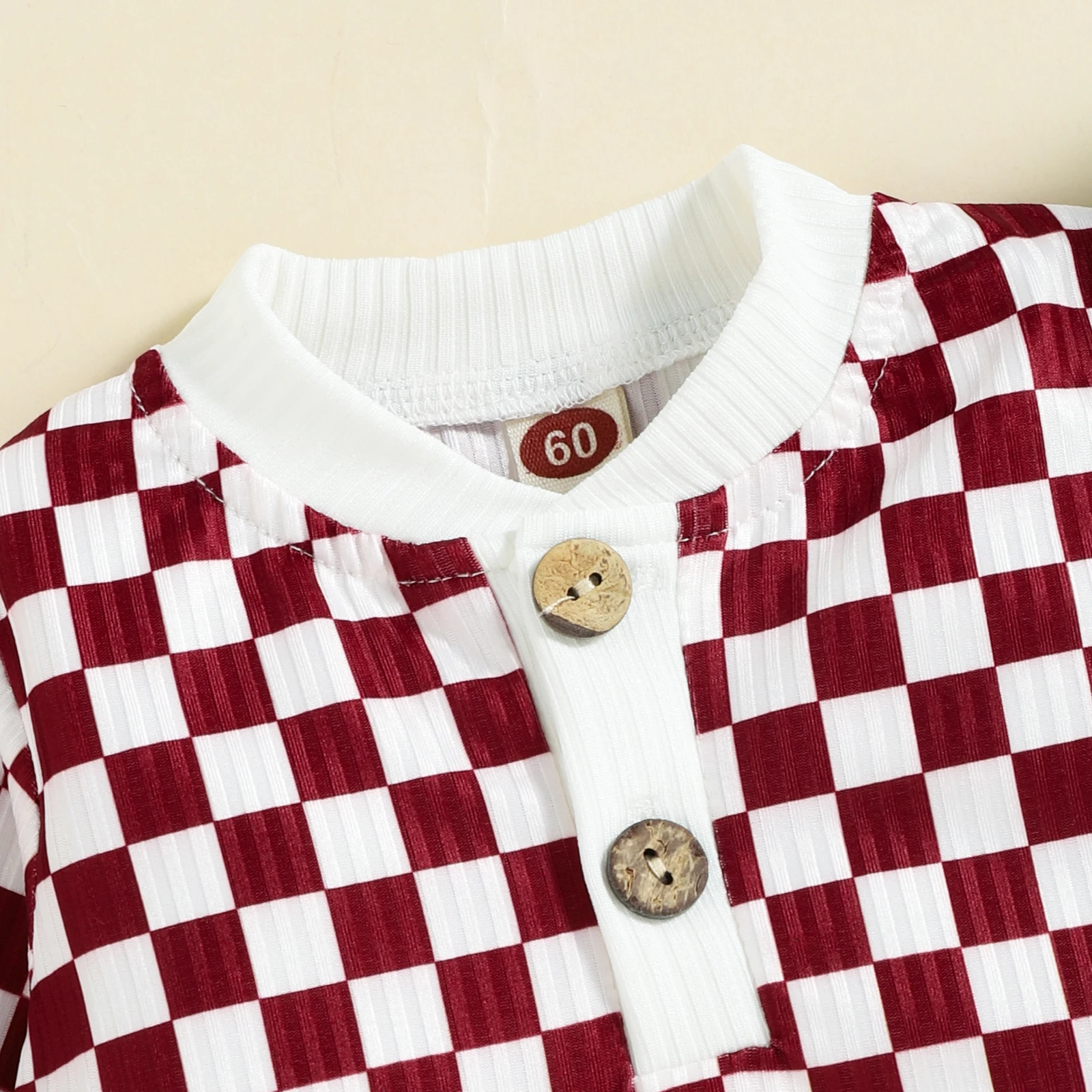 2PCS Autumn Boys And Babies Aged 0-2 Years Old Casual Fashionable Checkerboard Long-Sleeved Top + Solid Color Pants Set