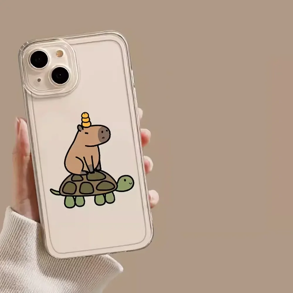 Cute Animal Capybara Phone Case for iPhone 15 14 13 12 11 Pro Max Mini X XS XR SE 7 8 Plus Shockproof Transparent Shell Fundas