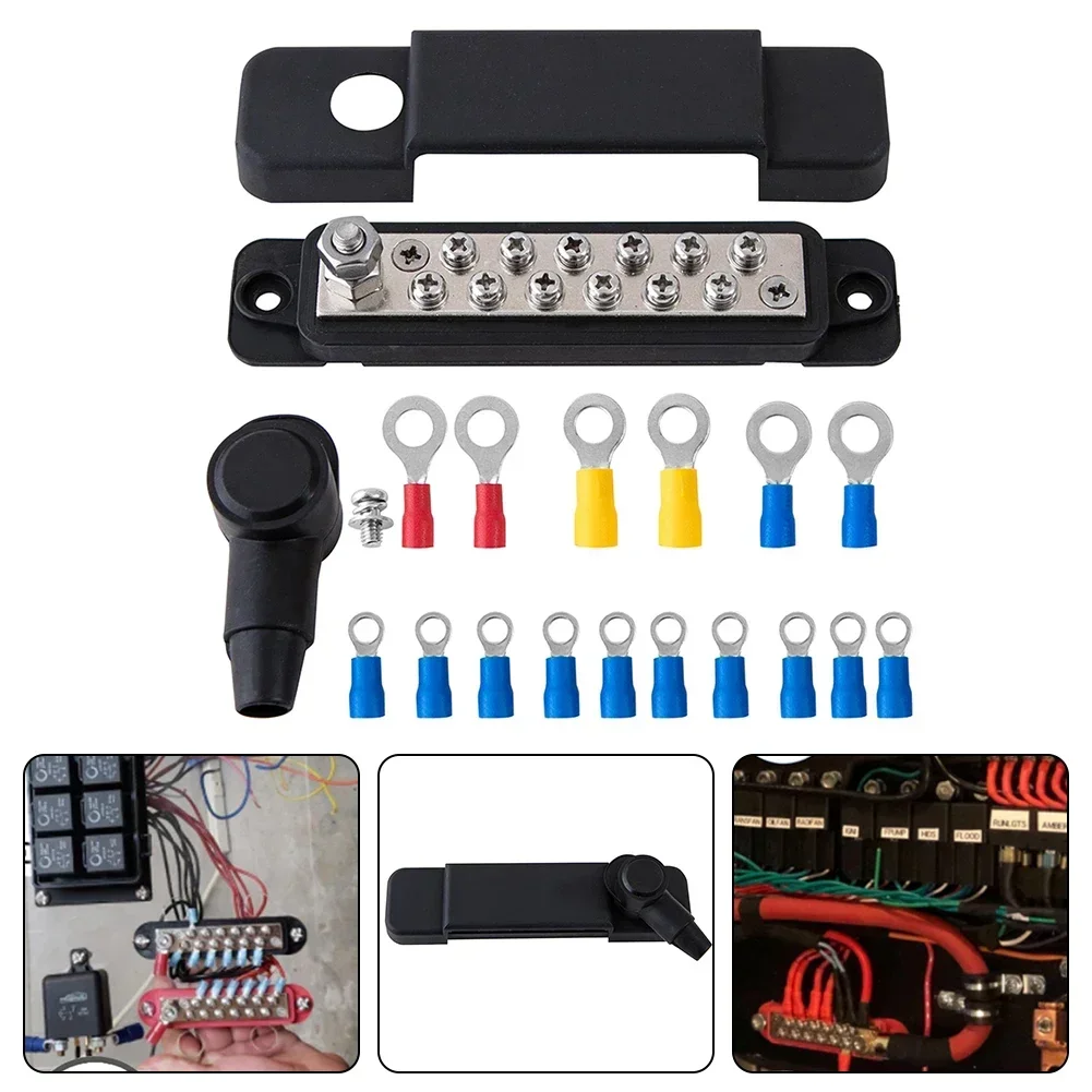 12 Point Bus Bar Distribution Block 180A 12V DC Black/Red Battery Power Distribution Block Reliable Power Management Fuses