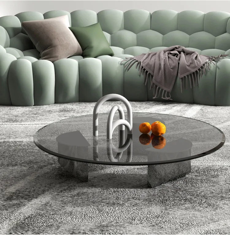 Tempered Glass Household Small Apartment Living Room Sofa Coffee Table Designer Round Rock Slab Coffee Table