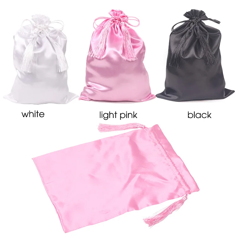 

Wig Bags Hair Bundles Satin Packaging Bag With Tassel Drawstring For Bundles Silk Hair Bags For Storage Hair Extensions Tool