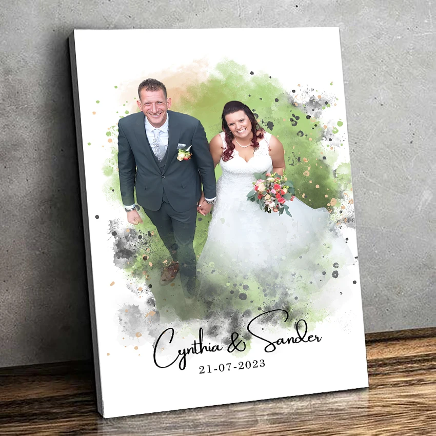 Custom Canvas Gallery Wraps Aquarel Portret Schilderij - Gepersonaliseerd schilderij