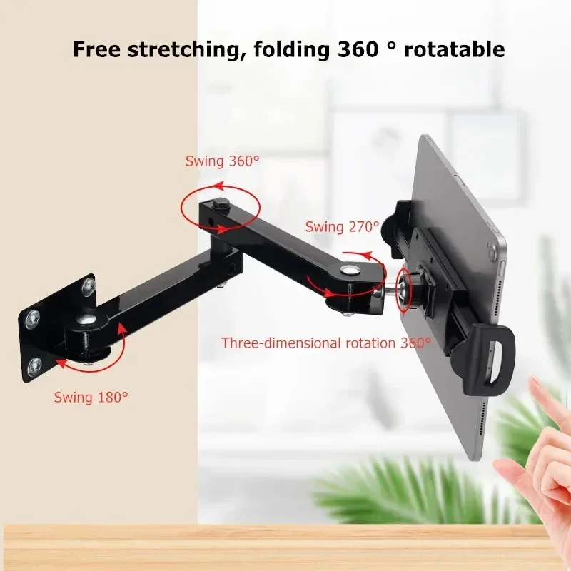 Wall Mount Tablet and Cell Phones Holder Long Arm Stretchable Metal Stand Bracket Universal for Ipad Galaxy Mobile Phone 4-13''