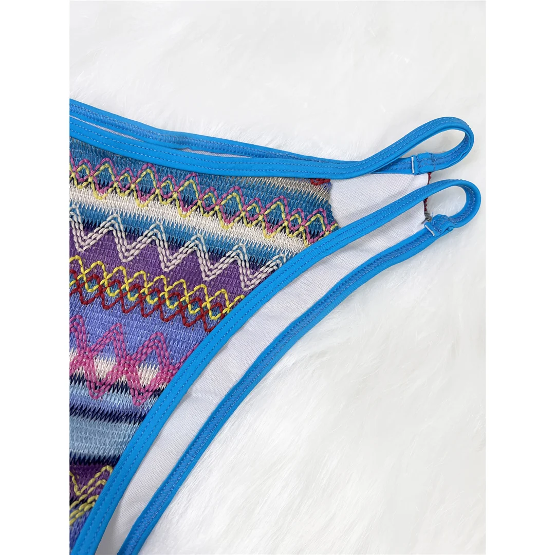 S - XL Bedruckter Neckholder-Bikini mit hohem Beinausschnitt, zweiteiliger Bikini-Set für Damen, Badeanzug, Badebekleidung, Badeanzug, Schwimmanzug V7307 – Detail 13