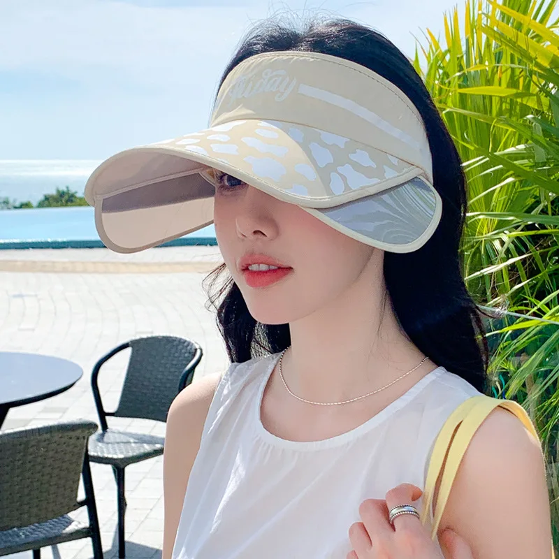 2023 Korean Women's Fashion Letter Leopard Print Drawing Board Protection Visor Summer Travel Sun Hat Tide