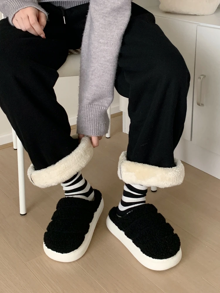 Man Women Slipper Soft Sole Slip Resistant Warm Lamb Wool Cotton Home Slippers For Couples Thick Sole Winter Home Slippers