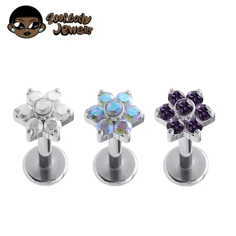 ASTM F136 Piercing de flor de titanio 16G 18G hilo interno Labret Tragus Helix Conch Piercing labio nariz cuerpo joyería