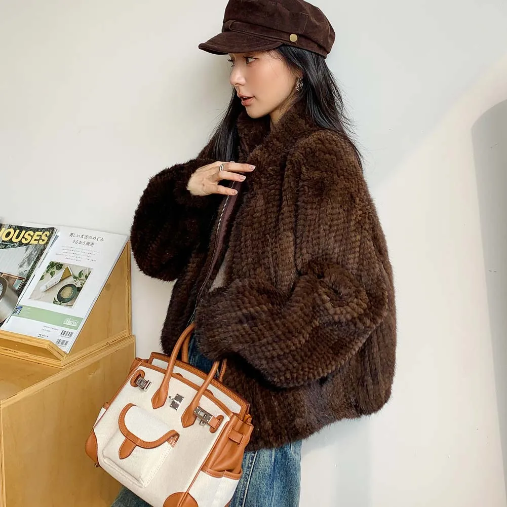 2025 신상 수입 벨벳 양면 꼬임 짧은 칼라 밍크 퍼 코트 여성용