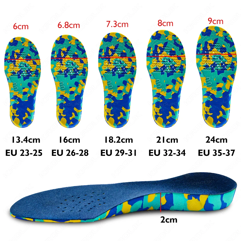 KROLIK EVA Velvet Orthopedic Insoles For Kid Adult Shoe Pad Orthotic Flatfoot 2cm Hard Arch Support Heel Fixed Sports Cushion