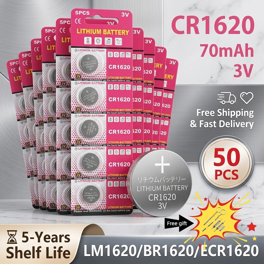 

5-100Pcs CR1620 3V Lithium Coin Cell Battery BR1620 LM1620 Button Batteries For Watch Car Key Remote Calculator