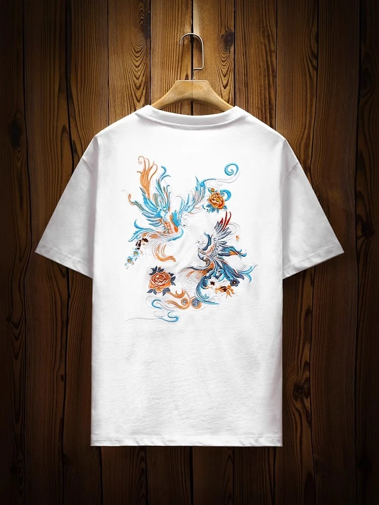 

Summer Embroidery T Shirt Man Phoenix Chinese Harajuku T Shirt Women Cotton Fashion Short Sleeve Tees High Quality Unisex Youth