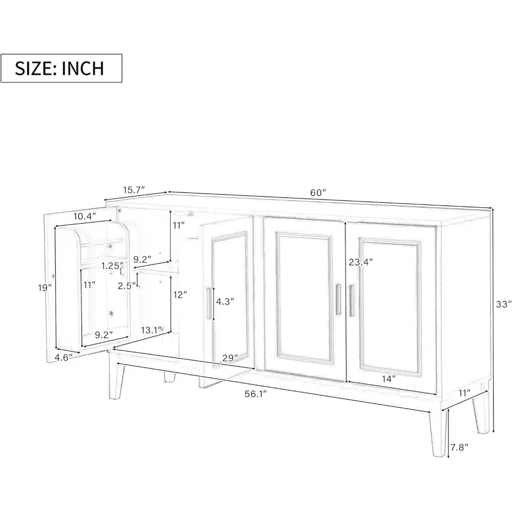 4 Door Sideboard Storage Cabinet,Modern Accent Cabinet with Door Shelf,Decorative Buffet Cabinet with Adjustable Shelf