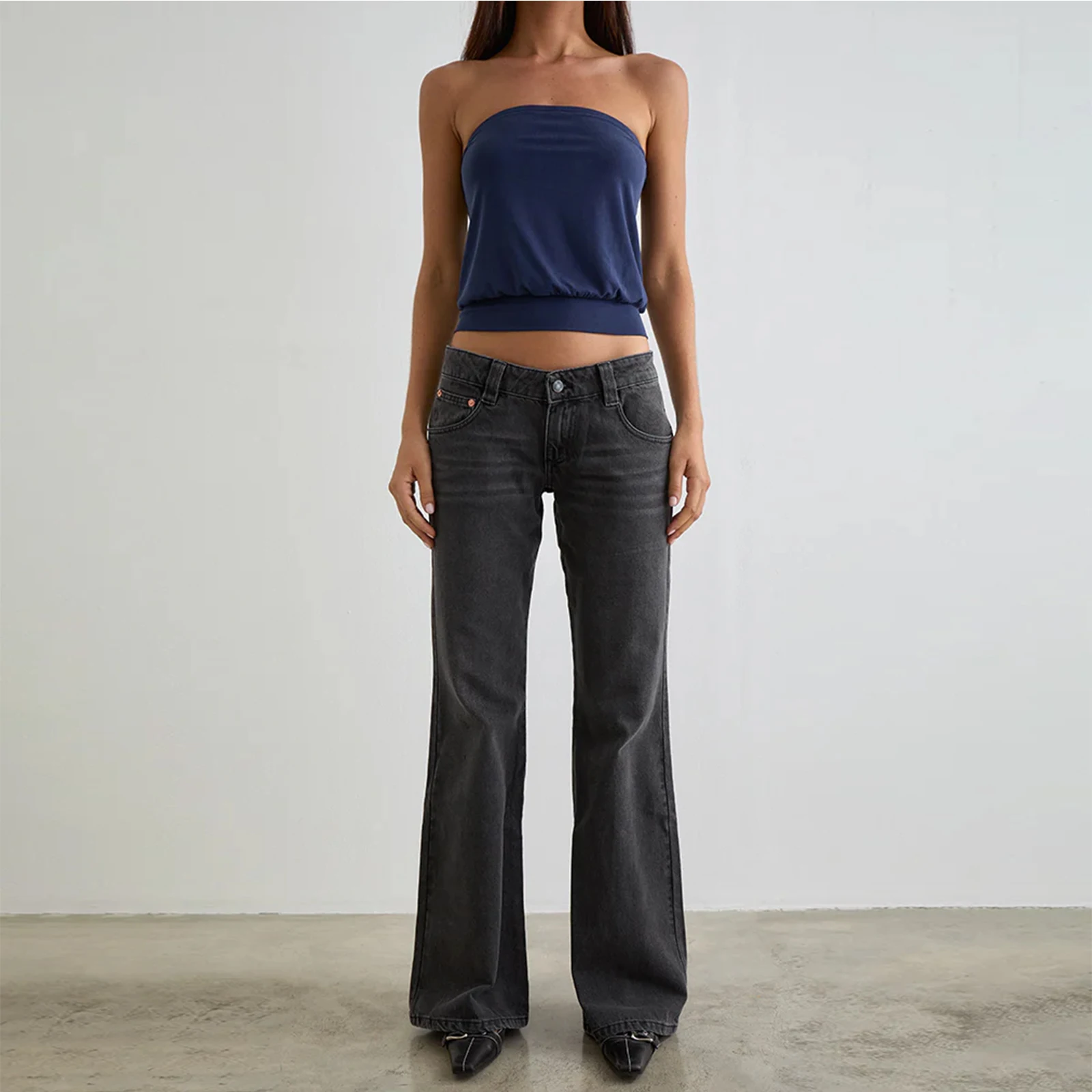 Jean rétro Harajuku taille basse pour femmes, jambes larges, Vintage Grunge, couleur unie, Baggy évasé, pantalon Streetwear, été, Y2K