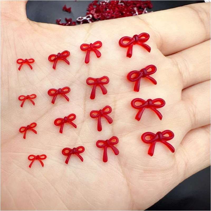 20pcs French Bow Nail Resin Charms Jewelry Cool Wine Red Mini Bow Ribbon Nails Decoration Parts New 4Sizes Nail Art Accessories