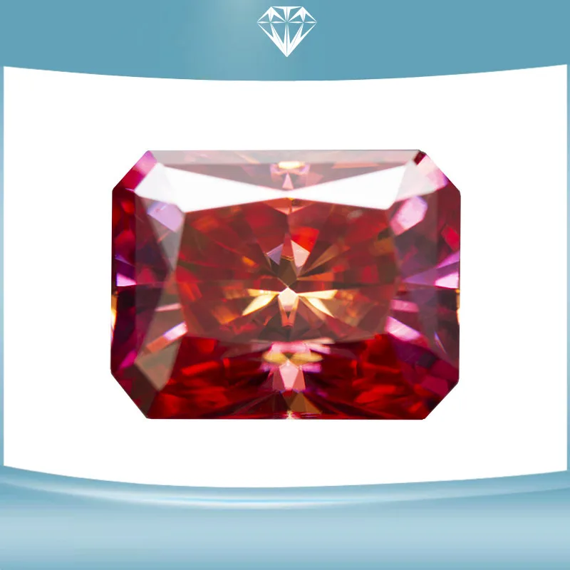 

Moissanite Stone Gemstone Radiant Cut Watermelon Red Color Lab Grown Diamond for Charm Woman Diy Jewelry Making GRA Certificate