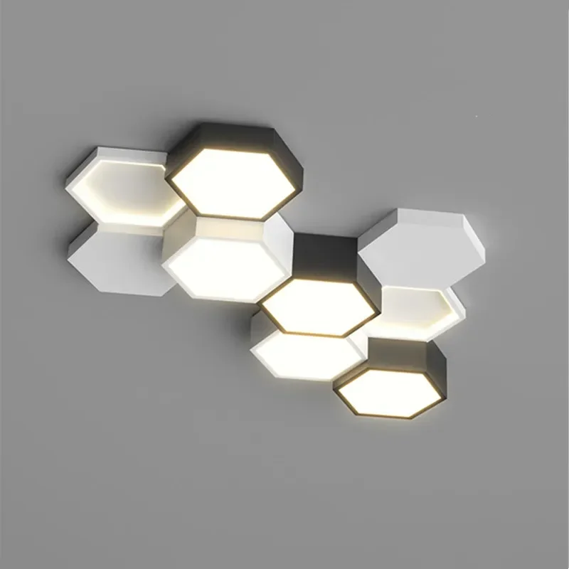 Hexagon Honeycube Foyer Led Ceiling Lamp Modern Simple Kitchen Smart Dimmable Mounted Light Nordic For Bedroom Lighting Fixtures