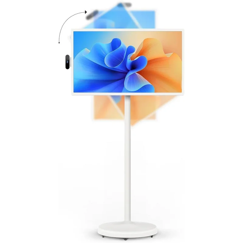 32-Inch Smart Portable TV with 1080P Touchscreen, Rotatable Display, Rolling Stand, Built-in Battery, Android OS, Remote, Extern