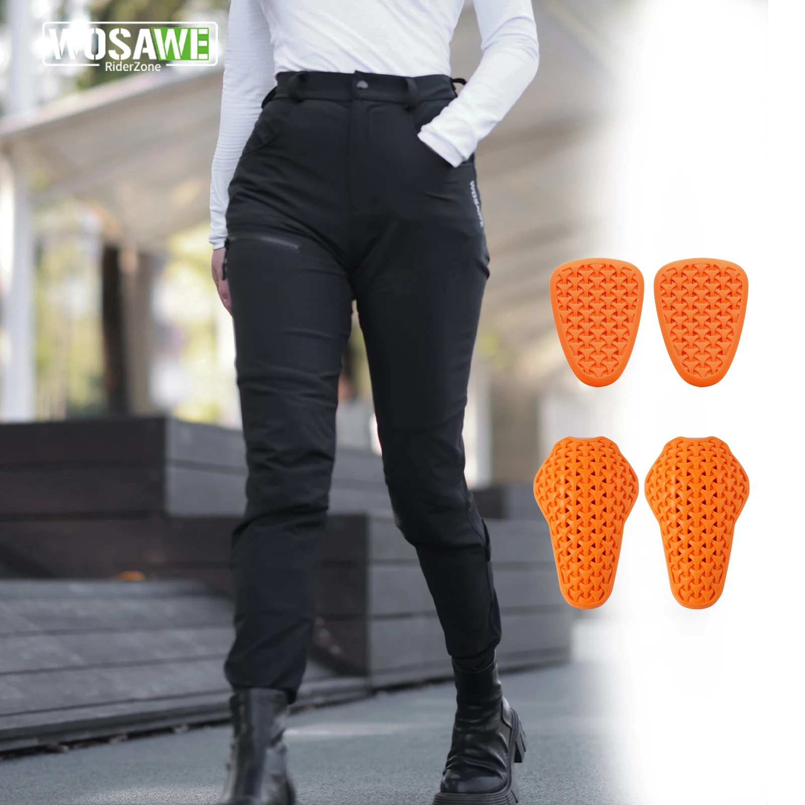 WOSAWE Lightweight Motorcycle Pants Knee Hip Pads Reflective Logo YKK Zipper Versatile Design Hiking Mountain Bike Pants