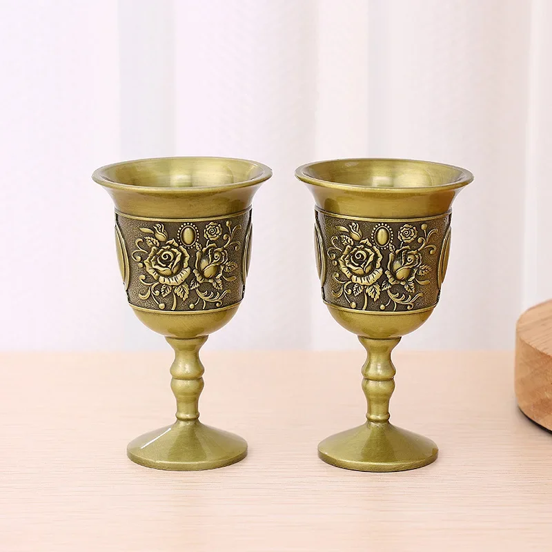 

Wine Glass European Retro Liquor Glass Alloy Goblet Antique Alcohol Set Wine Cabinet Home Decoration Ornaments Bronze Wine Cup