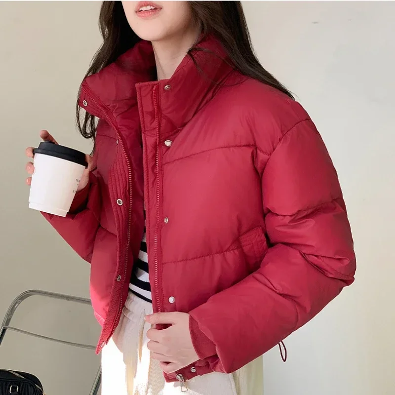 Neue Winter Frauen Cropped Jacke Warme Kurze Puffer Jacken Leichte Chic Stehkragen Student Baumwolle gefütterte Jacke Kleidung