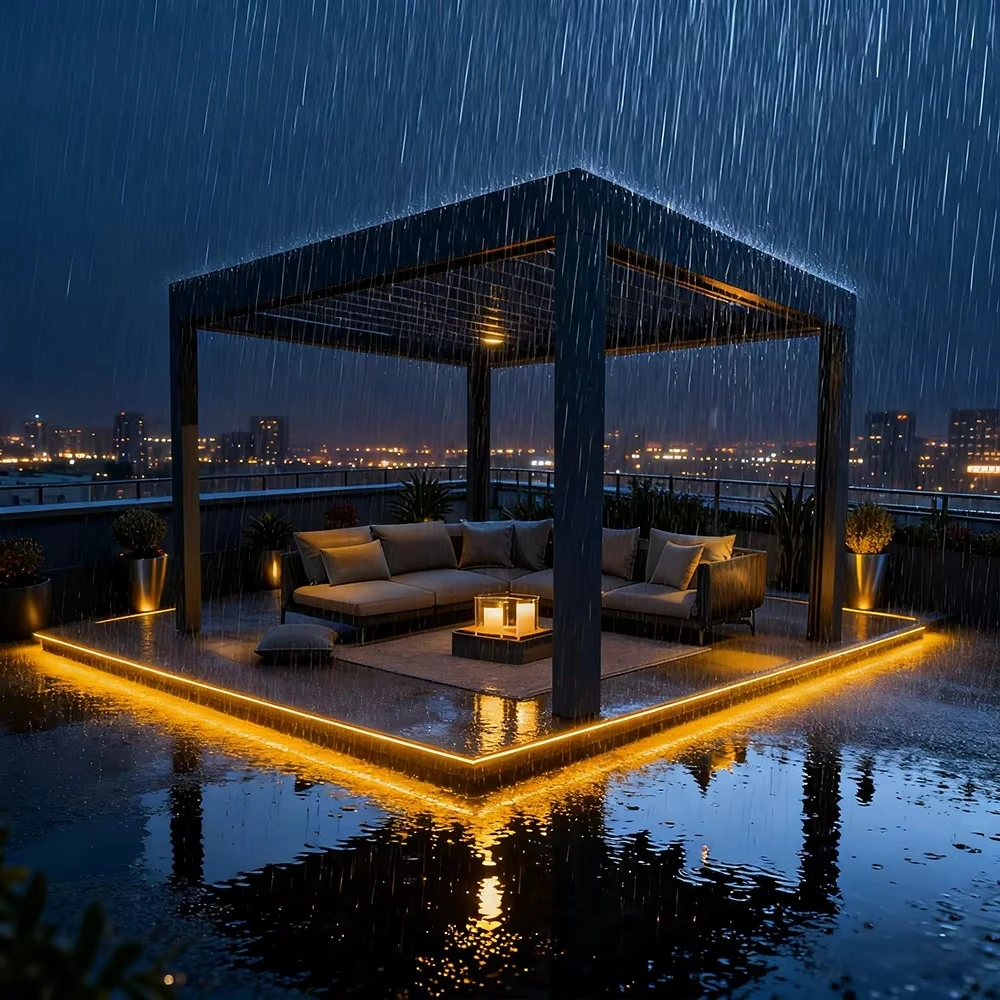 Custom Size Aluminum Pergola, Powder‑coated Frame with LED Lighting, Eco‑friendly Outdoor Gazebo Shelter for Garden & Garage
