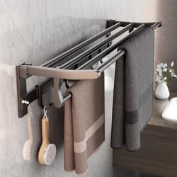 Space Aluminum Towel Rack 40-60CM Holder Movable Hook Wall Mount Shelf Gun Gray Shower Bar Hanger Rail Bathroom Accessories