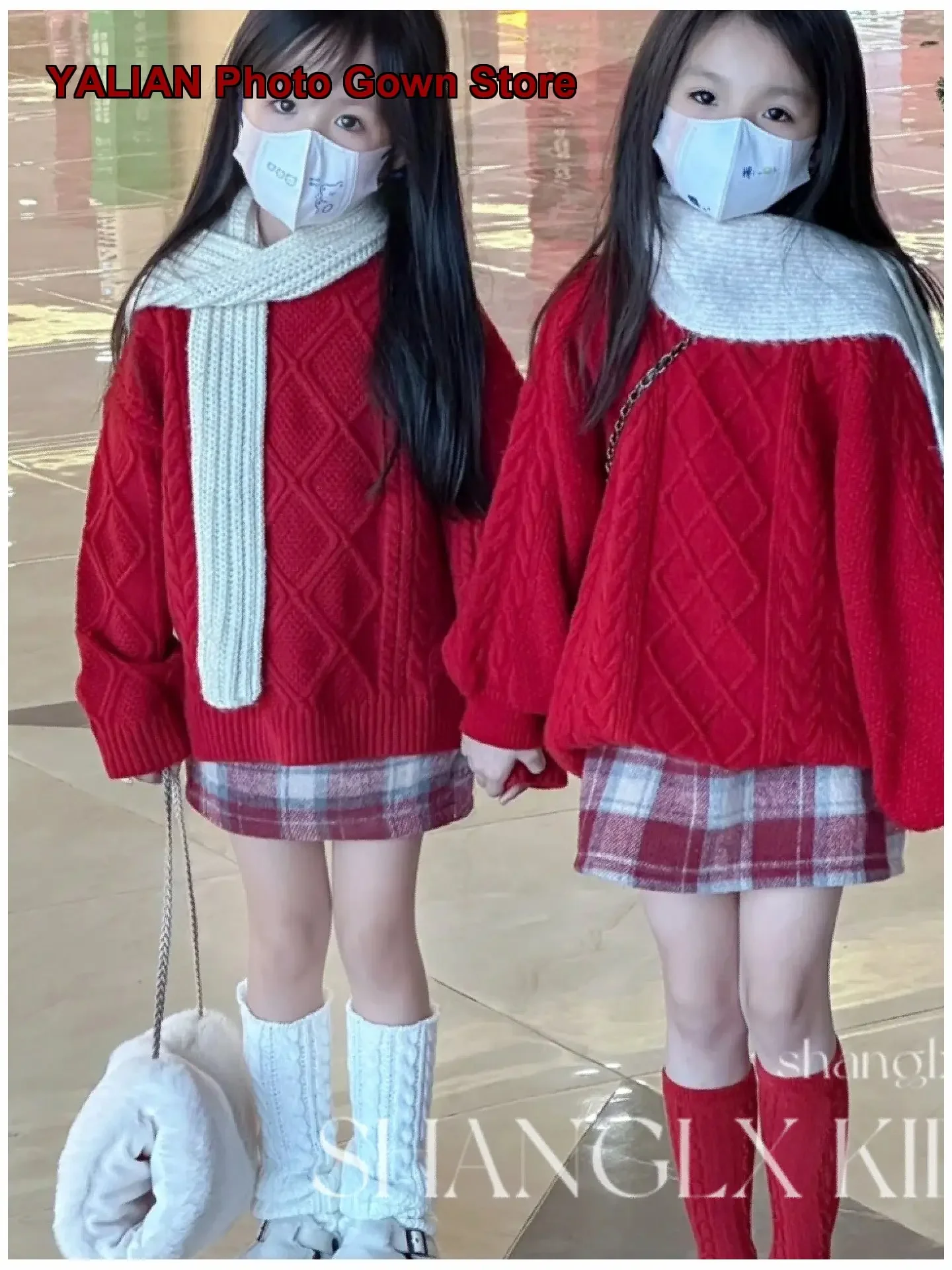 Girls Stylish Autumn Winter Thickened New Year Dress Knit Long Sleeve Top Long Sleeves Kids