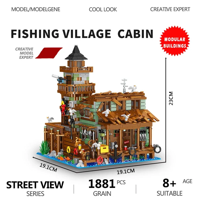 Fisherman Cabin House Model Building Blocks Creative Expert Ideas City Street View Fishing Hut MINI Module Toys For Kids Gifts