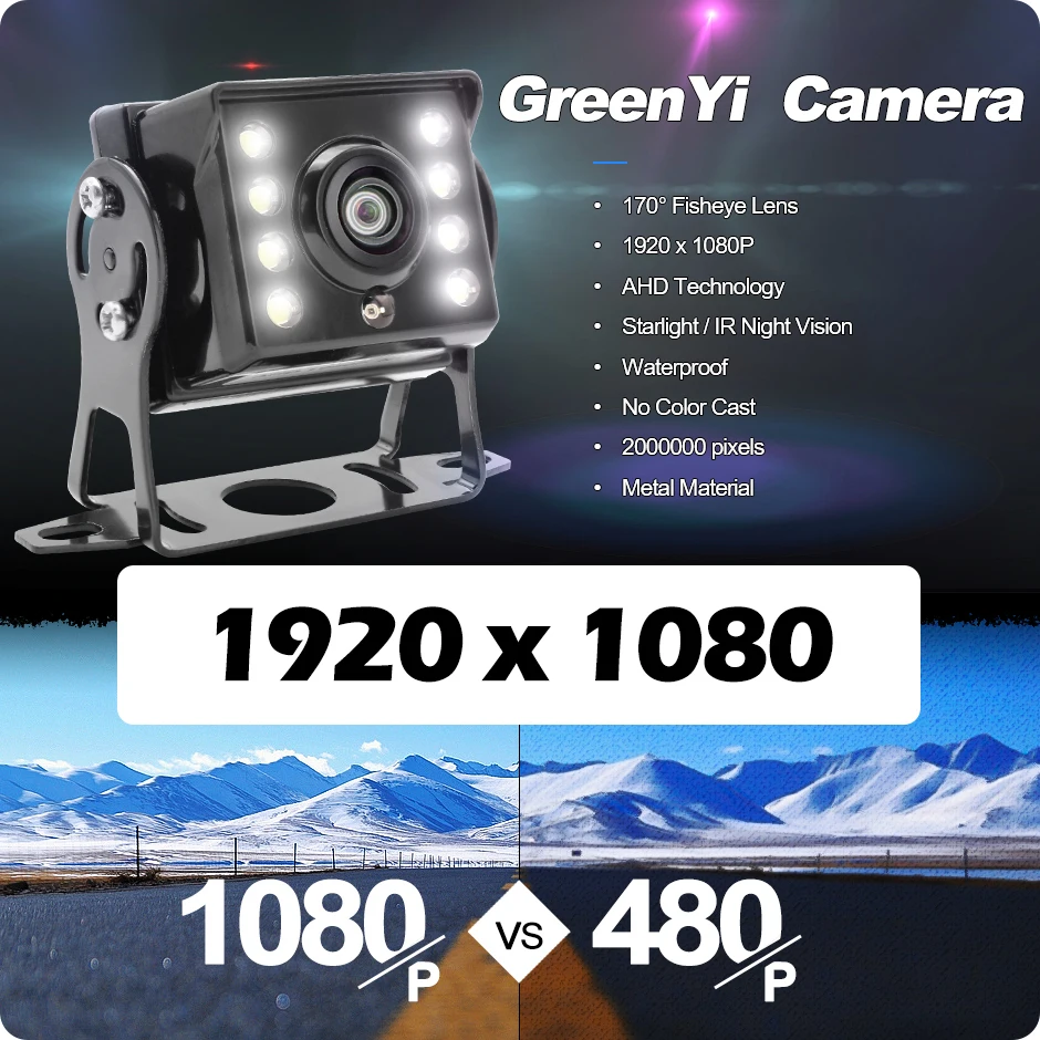 GreenYi 170° AHD 1920*1080P Fisheye Wide Angle Lens High Definition Starlight Night Vision Car Rear View Camera For Bus Truck