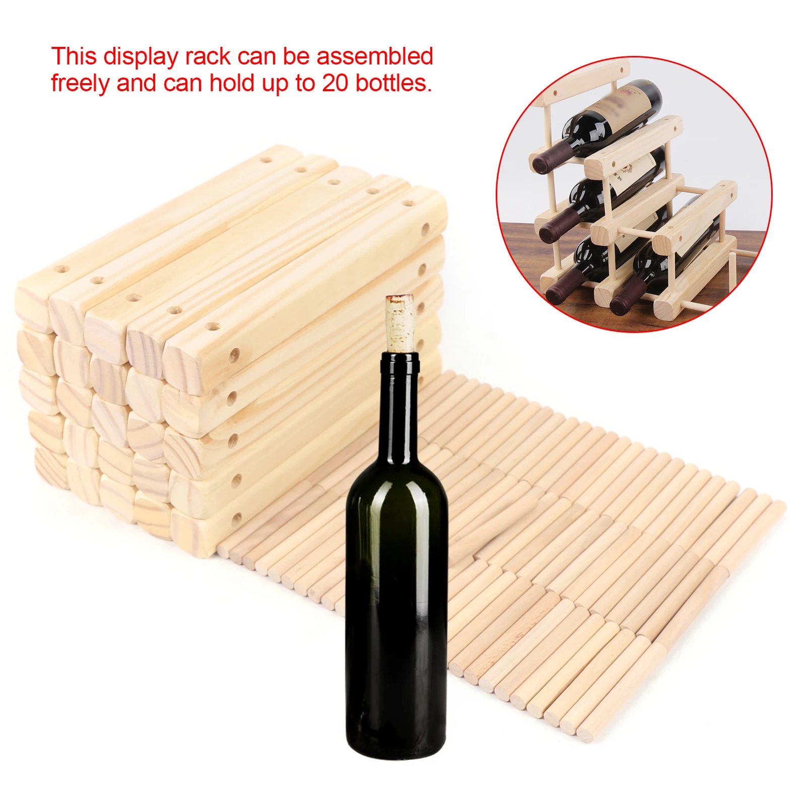 Freestanding Stackable Wooden Sticks 20 Bottle Wine Bottle Display Stand Durable