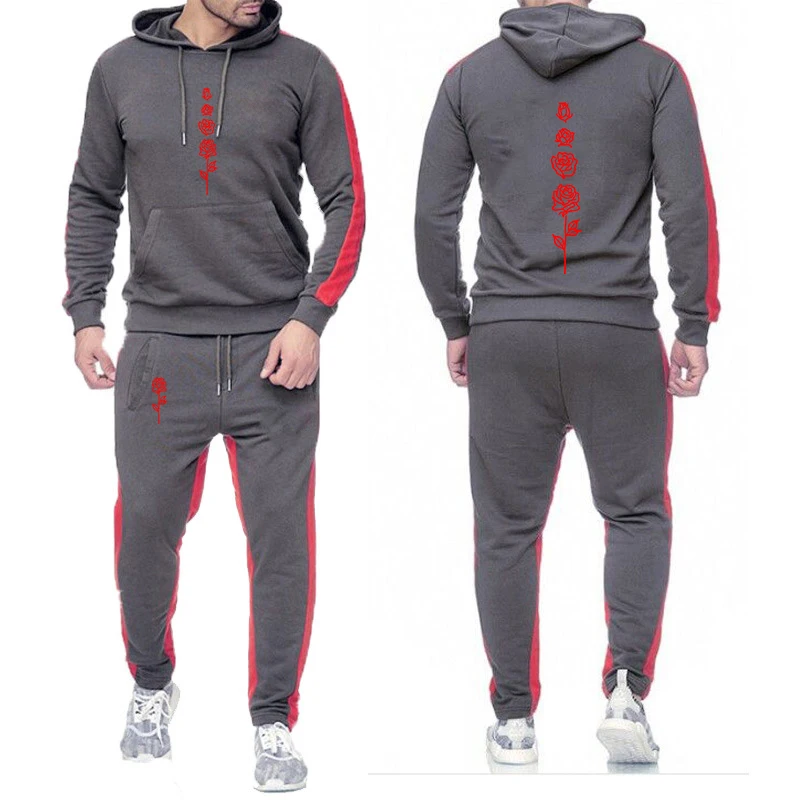 Men's Spring Autumn 2026 Beautiful Rose Pattern Logo Print Solid Color Classic and Generous Leisure Hoodies Pants Suits