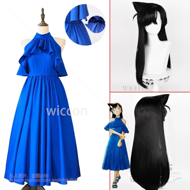 أزياء أنيمي المحققين راشيل ران مور موري 30th فستان سهرة أزرق فاخر بدون أكمام باروكات نسائية مخصصة