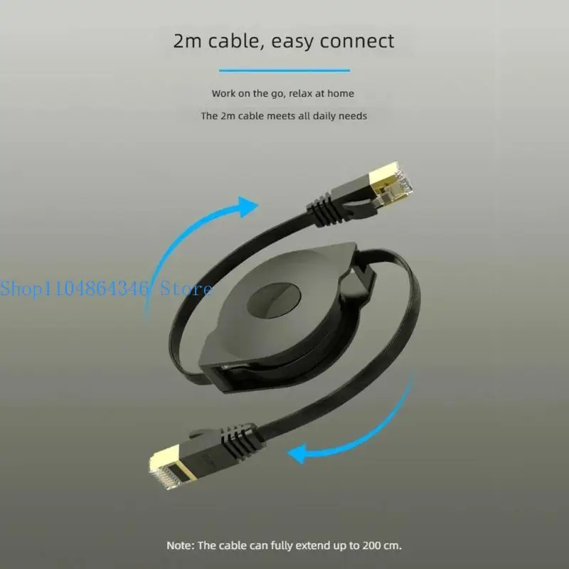 652F Pull-Out Ethernet Cable CAT6 RJ45 2m Flat Cord, Portable Gigabit Internet Cable with Storage Case for Laptop Desktop Office