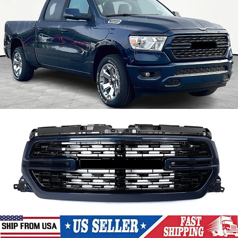 Big Horn Style Patriot Blue Pearl Grille Compatible With 2019-2024 Dodge RAM 1500 Front Bumper Grills Radiator Grill Magickit
