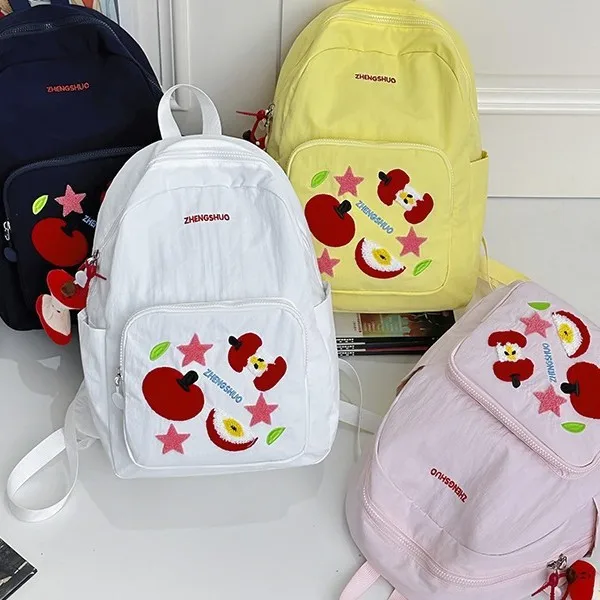Nylon fabric lightweight student backpack, cute star-shaped fruit large-capacity cartoon travel women's backpack