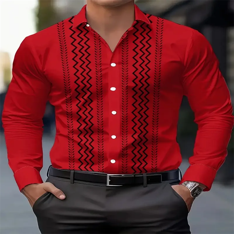 Brand New Men's Solid Color Line Hawaiian Shirt 3D Printed Lapel Button Shirt Fashion Casual Resort Clothing