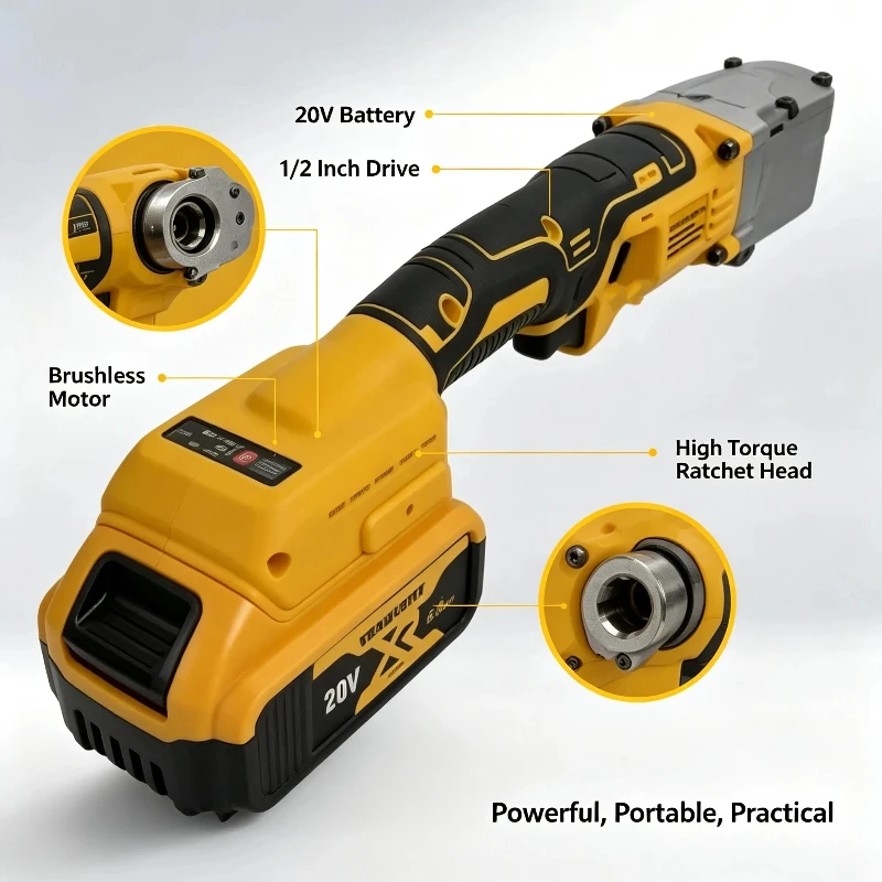 20V Brushless Cordless Ratchet Wrench, 1/2 Inch, 1200NM Battery Powered Electric Wrench for Auto Car Repair Nut Removal