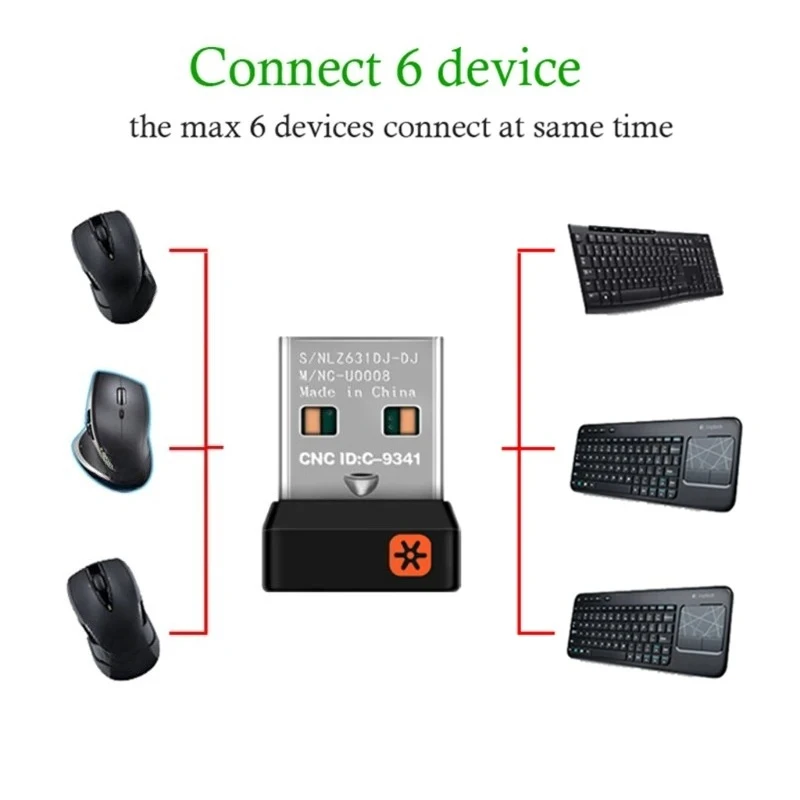 Unifying 6 Channel Wireless Dongle Receiver USB Adapter For Logitech Mouse MX M905 M510 Keyboard K400 k350 Wireless Receivers