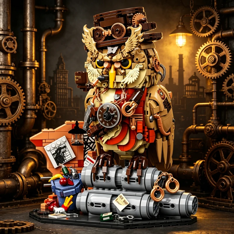 

2026 New Steampunk Detective Owl Building Blocks, Mechanical Linkage Creative Collectible Toy, Perfect Birthday Gift for Boyfrie