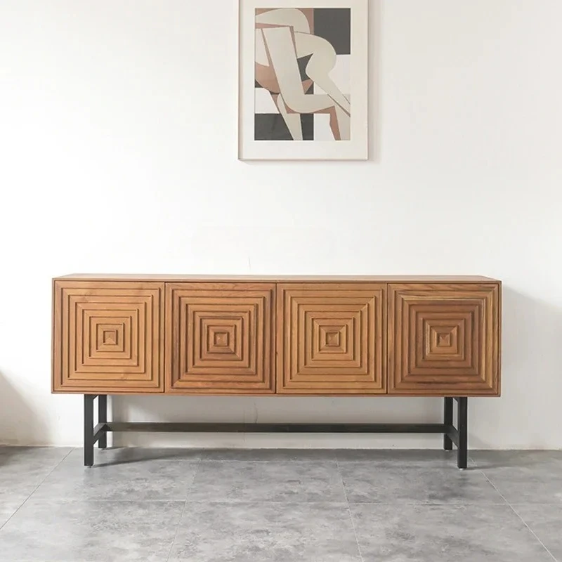 Modern dining side cabinet simple carved solid wood storage cabinet household living room wall tea cabinet