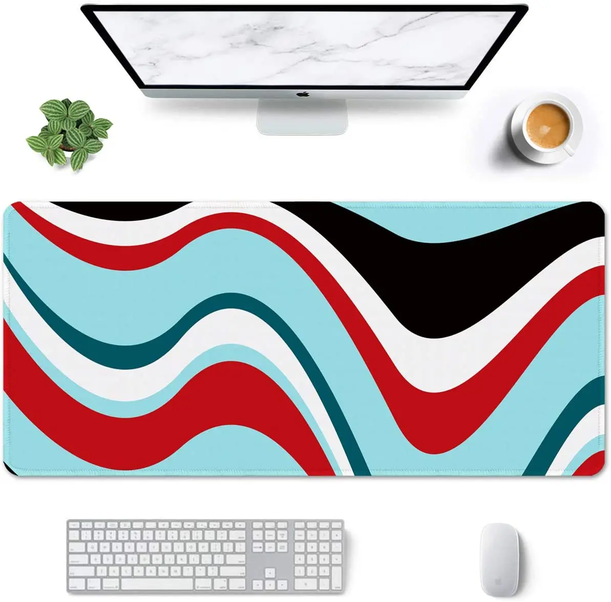 Colorful Marble Mouse Pad Full Desk XXL Extended Gaming Mouse Pad 35.4X 15.7 In Waterproof Desk Mat Stitched Edge Non-Slip