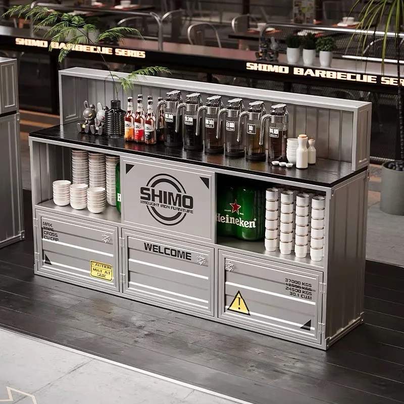 Side cabinet against the wall Integrated locker Commercial wrought iron private room Storage rack Restaurant wine cabinet