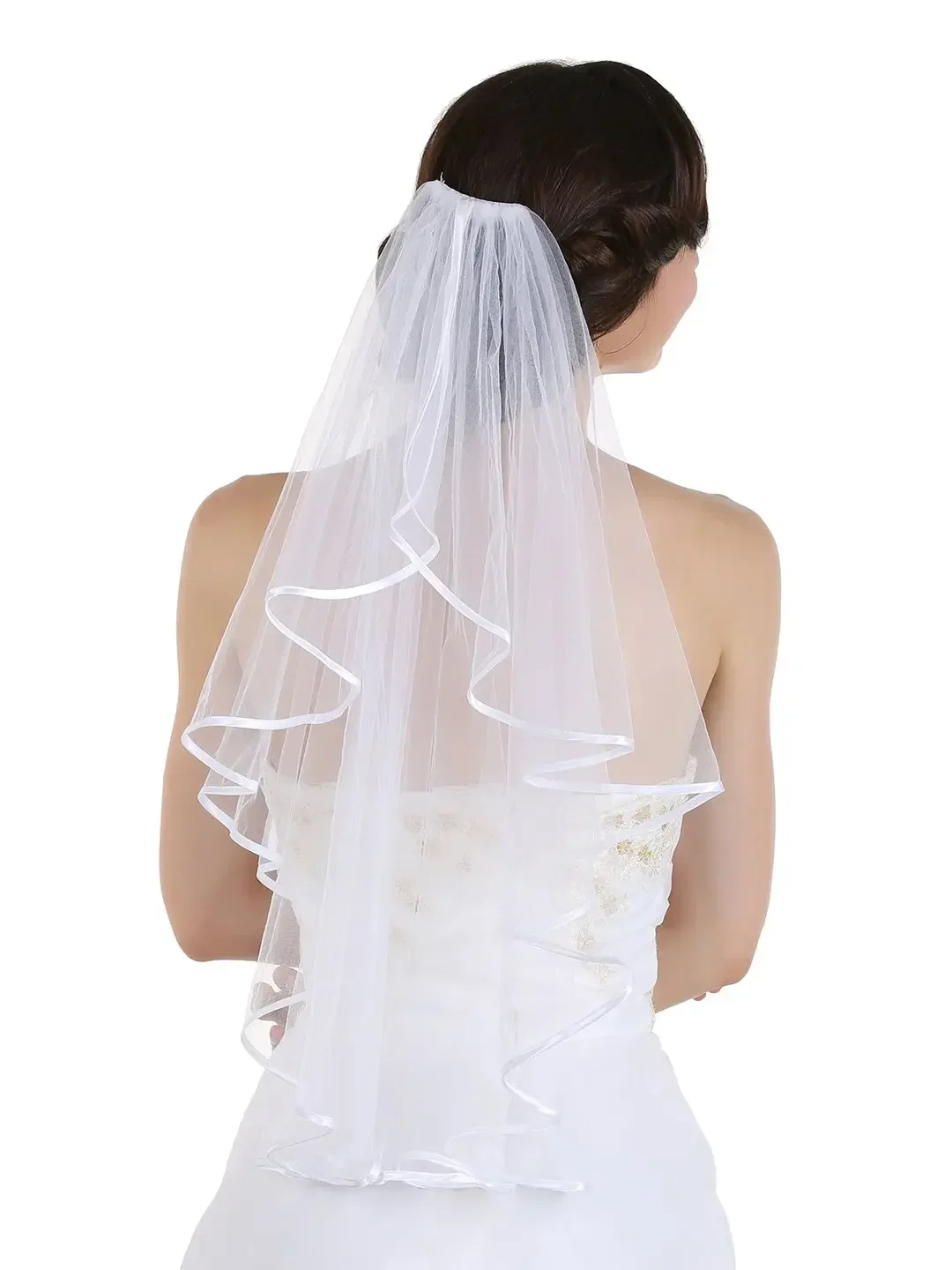 Elegant 1T 1 Tier Ribbon Wedding Bridal Veil 2024